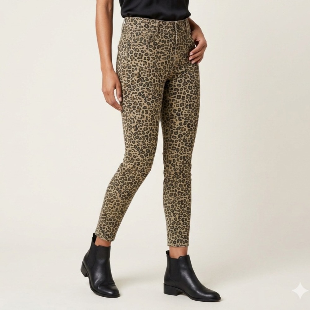 Knox Rose Leopard Print Skinny Pants Womens 2 Tan Ankle Length Cheetah Animal